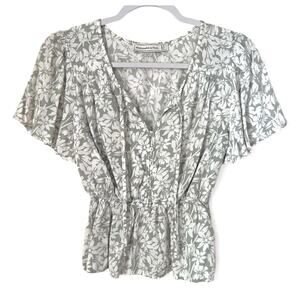 Abercrombie & Fitch Babydoll Top Gray Floral Flutter Sleeve Blouse Womens Large